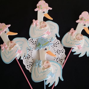 Stork Cake Topper, Baby Shower Mommy Stork for Cake, Blue Pink Stork Cake Decoration, Stork with Baby Centerpiece Topper, Twin Stork Decor