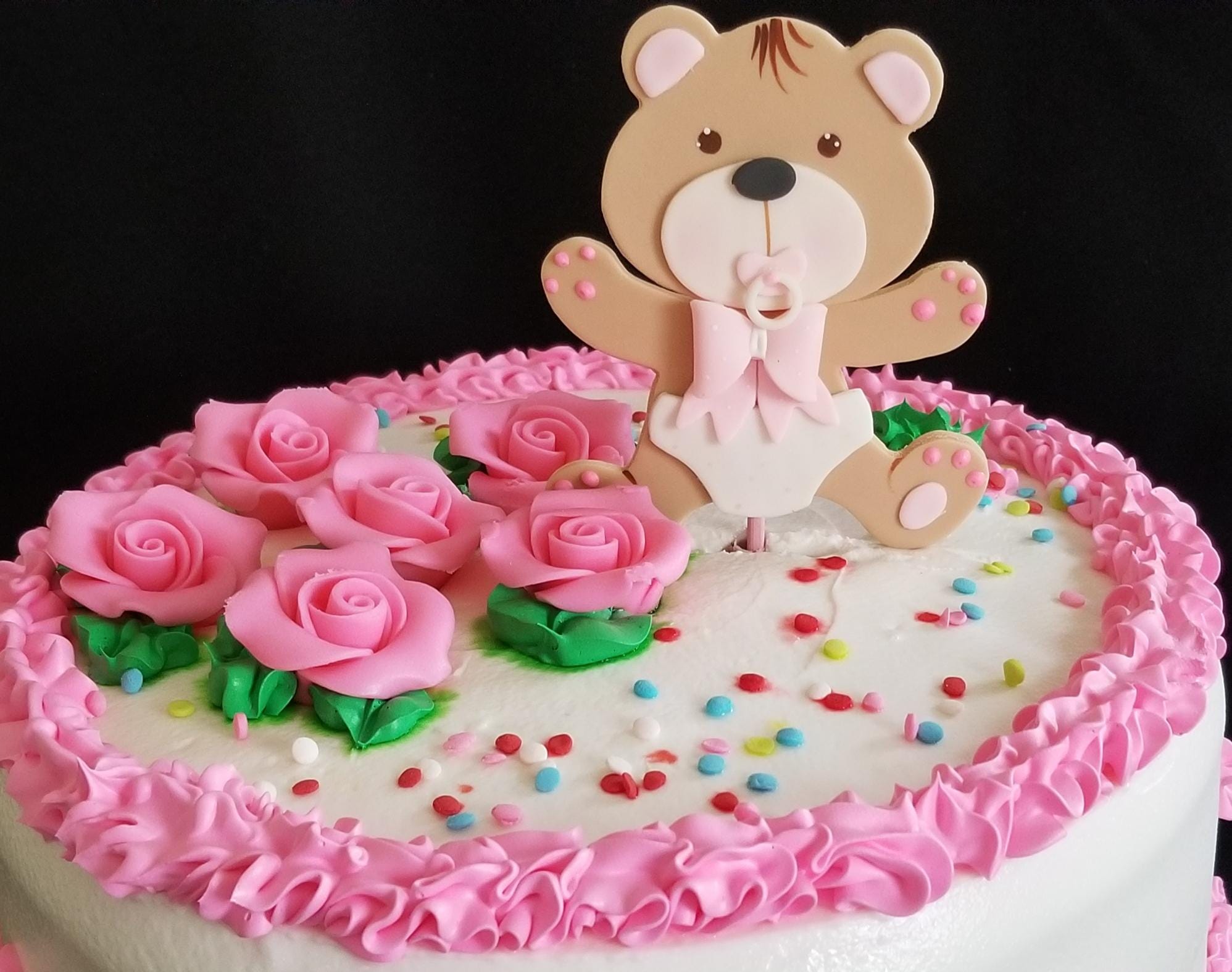 Bear Cake Topper, Baby Shower Bear Centerpiece, Pink Teddy Bear, Baby ...