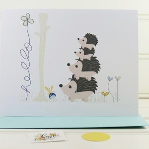 Hedgehog Card, Hedgehogs Card, Hello Card, Thinking of You Card, Just Because Card, Mom, Dad, Grandmother, Grandfather, Hedgehog Family Card image 4