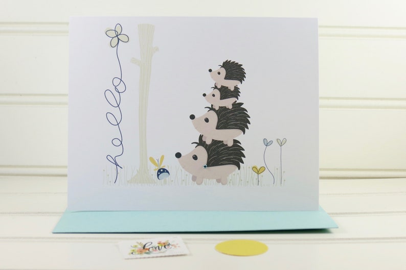 Hedgehog Card, Hedgehogs Card, Hello Card, Thinking of You Card, Just Because Card, Mom, Dad, Grandmother, Grandfather, Hedgehog Family Card image 4