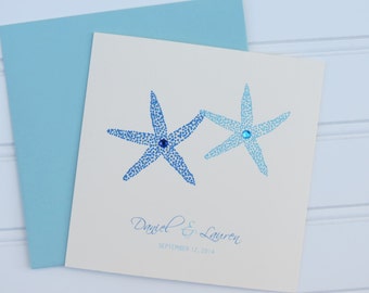 Custom Beach Wedding Card, Personalized Wedding Card, Congratulations Card, Coastal Wedding, Blue Starfish Card, Destination Wedding Card