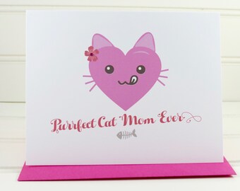 Cat Mother’s Day Card, Pink Cat Card, Purrfect Cat Mom Ever, Mothers Day Card, Cat Lover, Cat Owner, From the Cat, for the Cat, Cat Mom Card