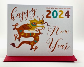 Chinese New Year Card, Year of the Dragon, Lunar New Year Card, 2024 New Year, Chinese Zodiac, Chinese Lunar Card, Dragon Card, Year 2024