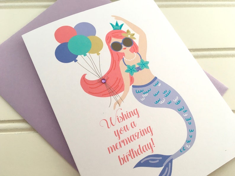 Mermaid Birthday Card Mermaid Card Summer Birthday Beach | Etsy