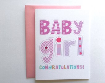 New Baby Girl Card, New Baby Card, Card for New Baby Girl, New Daughter, Baby Congratulations, Congratulations Baby, Baby Shower Girl Card