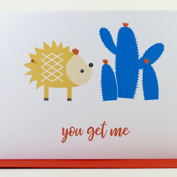 Hedgehog Card, Cactus Card, Hedgehog Love Card, for Boyfriend, for Girlfriend, for Friend, for Husband, Wife, Best Friend, Just Because Card