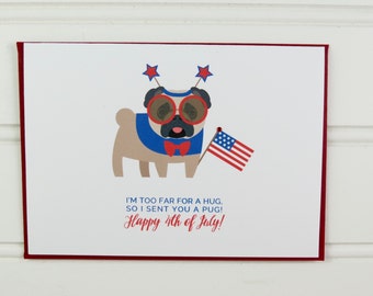 4th of July Card, Fourth of July, Dog Card, Pug Card, Miss You Card, from the Dog, Funny Card, for Dog Owner, Mom, Dad, Friend, Cute Card