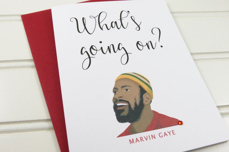 Tarjeta Marvin Gaye, Qué está pasando, Marvin Gaye, Tarjeta de notas en caja, Sólo porque, Amistad, Aliento, Mantenerse en contacto, Soul Fan, Motown Fan imagen 2