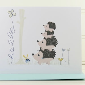 Hedgehog Card, Hedgehogs Card, Hello Card, Thinking of You Card, Just Because Card, Mom, Dad, Grandmother, Grandfather, Hedgehog Family Card image 1