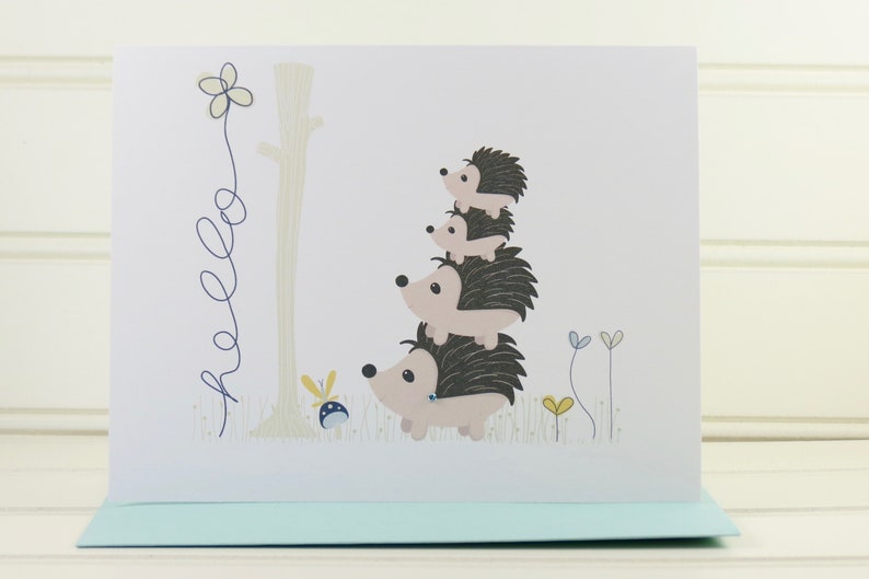 Hedgehog Card, Hedgehogs Card, Hello Card, Thinking of You Card, Just Because Card, Mom, Dad, Grandmother, Grandfather, Hedgehog Family Card image 1