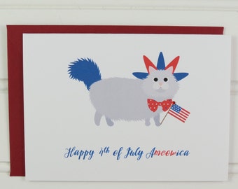 4th of July Card, Fourth of July, Cat Card, from the Cat, Funny Card, for Cat Owner, Mom, Dad, Friend, Girlfriend, Boyfriend, Cute Card