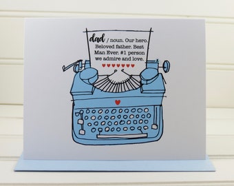 Happy Father's Day Card, Typewriter Card, Typewriter Fathers Day Card, Card for Writer, Dad, Father, from Both of Us, Personalized, Custom