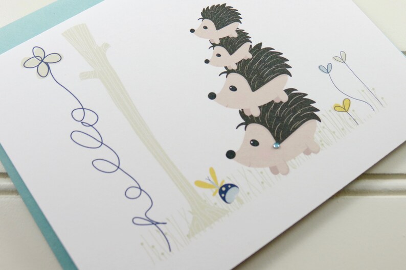 Hedgehog Card, Hedgehogs Card, Hello Card, Thinking of You Card, Just Because Card, Mom, Dad, Grandmother, Grandfather, Hedgehog Family Card image 2