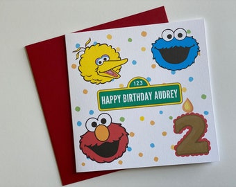 Sesame Street Card, Sesame Street Birthday Card, Personalized Card, Personalized Birthday Card, Grandson, Granddaughter, Son, Daughter, Age