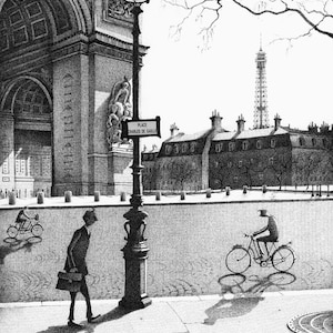 Charles de Gaulle Paris, Limited Edition,  Eiffel Tower Picture, Signed Giclee Print, Pen illustration, Nick Tankard, Giclee Print