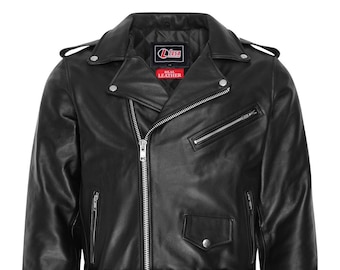 Mens Real Leather Brando Jacket Motorbike Motorcycle Perfecto Biker All Sizes