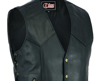 Mens Real Leather Waistcoat Motorcycle Vest Motorbike With Laced Up Real Choice