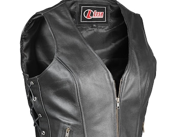 Jamin Leather® Black Leather Vest w/Custom Color Corset Lacing #VL2687LLK