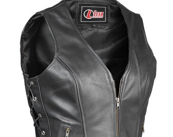 Jamin Leather® Black Leather Vest w/Custom Color Corset Lacing #VL2687LLK