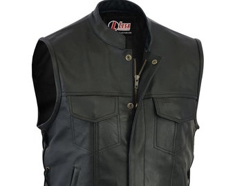 MOTORCYCLE Rider VEST LEATHER BUCKLE Motorbike Waistcoat Hand Double Braid VEST
