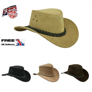 Australian Western Style Bush Cowboy Real Suede Leather Hat With Chin Strap