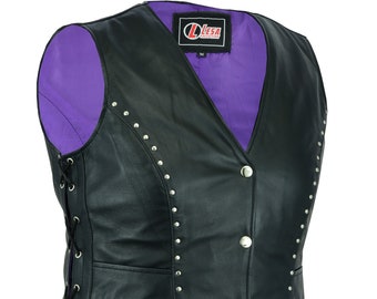 Chaleco de cuero para mujer Motocicleta Damas Gilet Biker Chaqueta sin mangas Damas