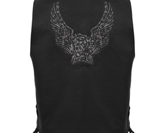 Men's Side Lace with Flying Eagle Biker Vest Premium Leather