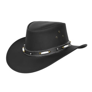 Australian Style Leather Hat, Western Cowboy Hat, With Bone Black And Brown Hat