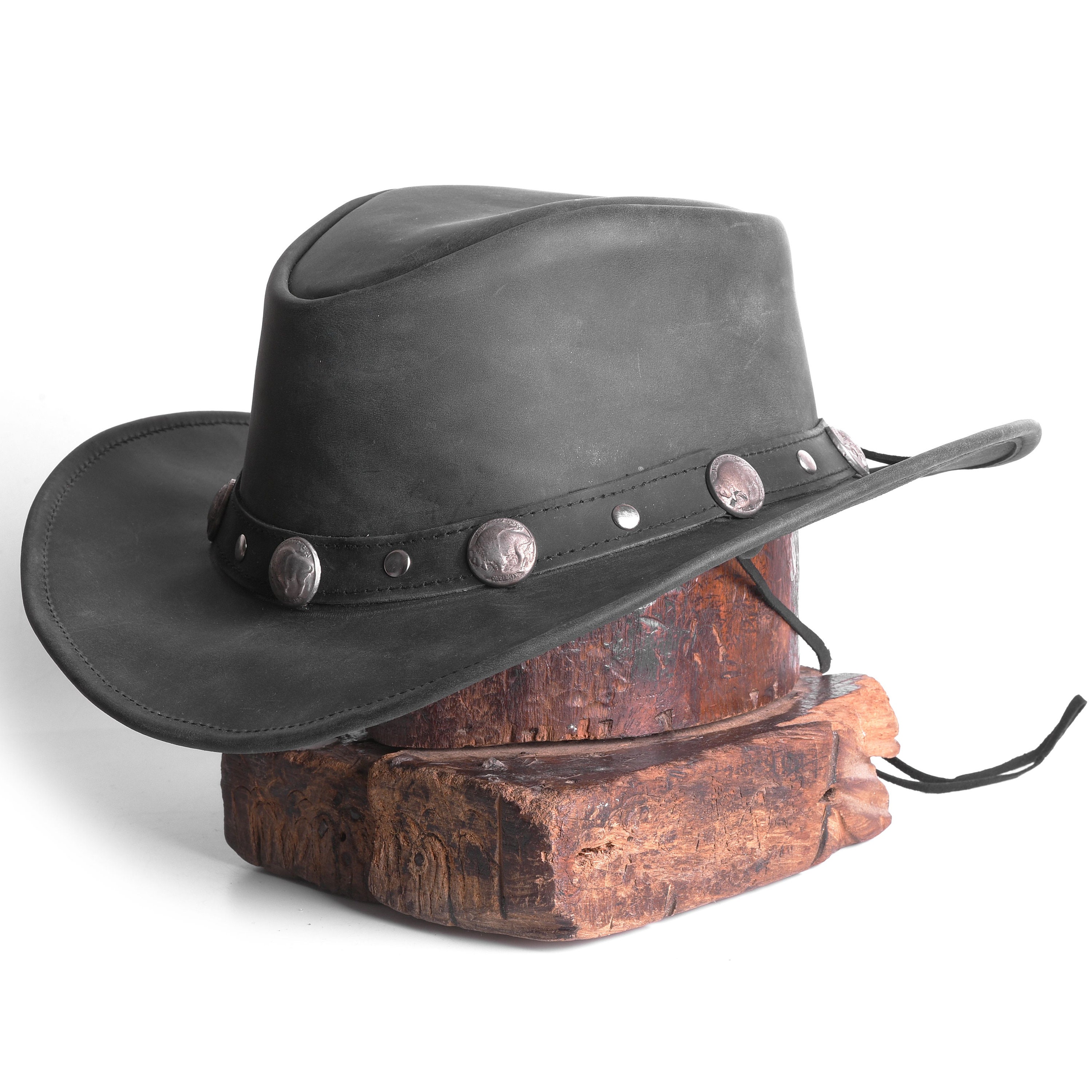 Cowboy Western Style Hat Black Leather Hat