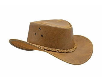 Genuine Leather Wide Brim Cowboy Aussie Style Western Outback Hat Men's & women