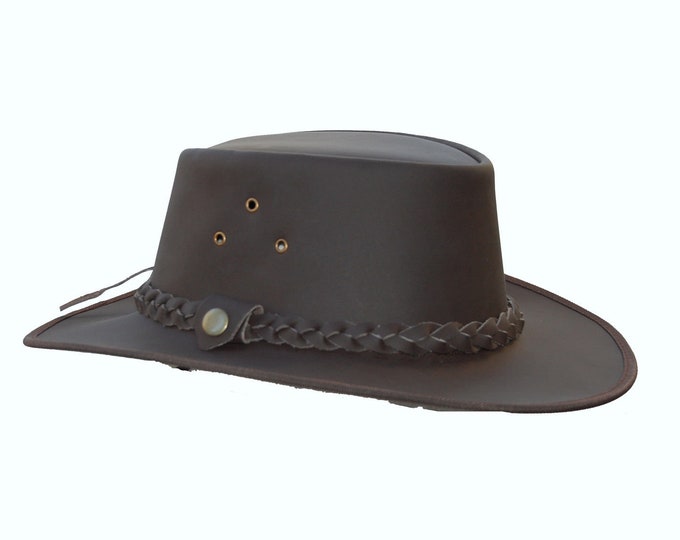 Mens Leather Outback Hats Cowboy Western Australian Style Bush Hat