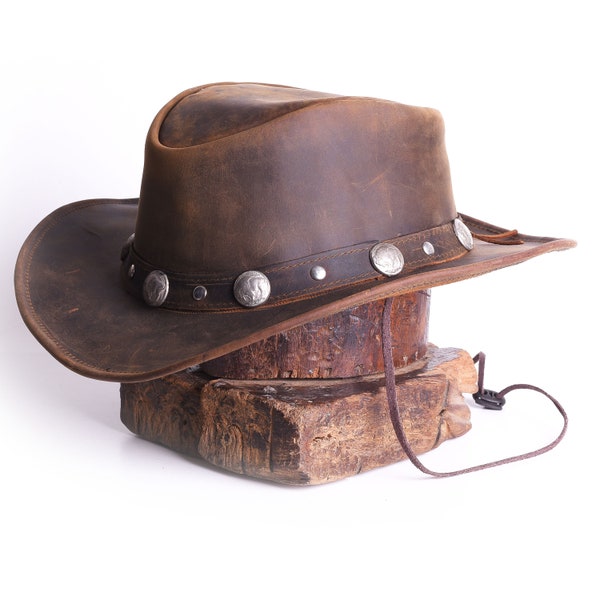 Leder Cowboy Western-Stil brauner Hut mit Conchos Lederband