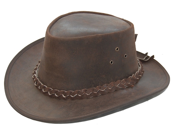 Aussie Brown Leather Bush Hat Cowboy Hat Large 59cm 