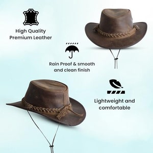 Lesa Collection Sombrero antiguo de cuero estilo australiano Cowboy Outback en bronceado vintage imagen 10