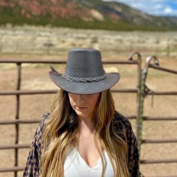 Australian Style Leather Hats Cowboy Bush Hats Mens Brown