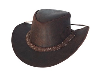 Australian Western Style Leather Outback Bush Hat Brown Aussie Hat