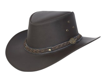 Sombrero de cuero estilo arbusto australiano marrón Classic Western Outback