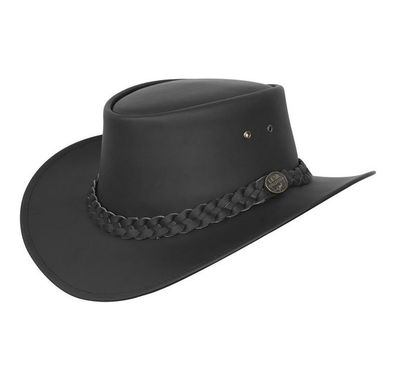 Leather Cowboy Western Aussie Style Bush Hat Brown and Black Wide Brim S-XXL Men