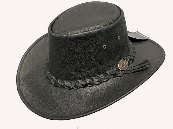 Leather Cowboy Western Style Bush Hat Black Australian Outback Style -   Canada