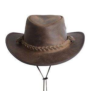 Lesa Collection Sombrero antiguo de cuero estilo australiano Cowboy Outback en bronceado vintage imagen 2