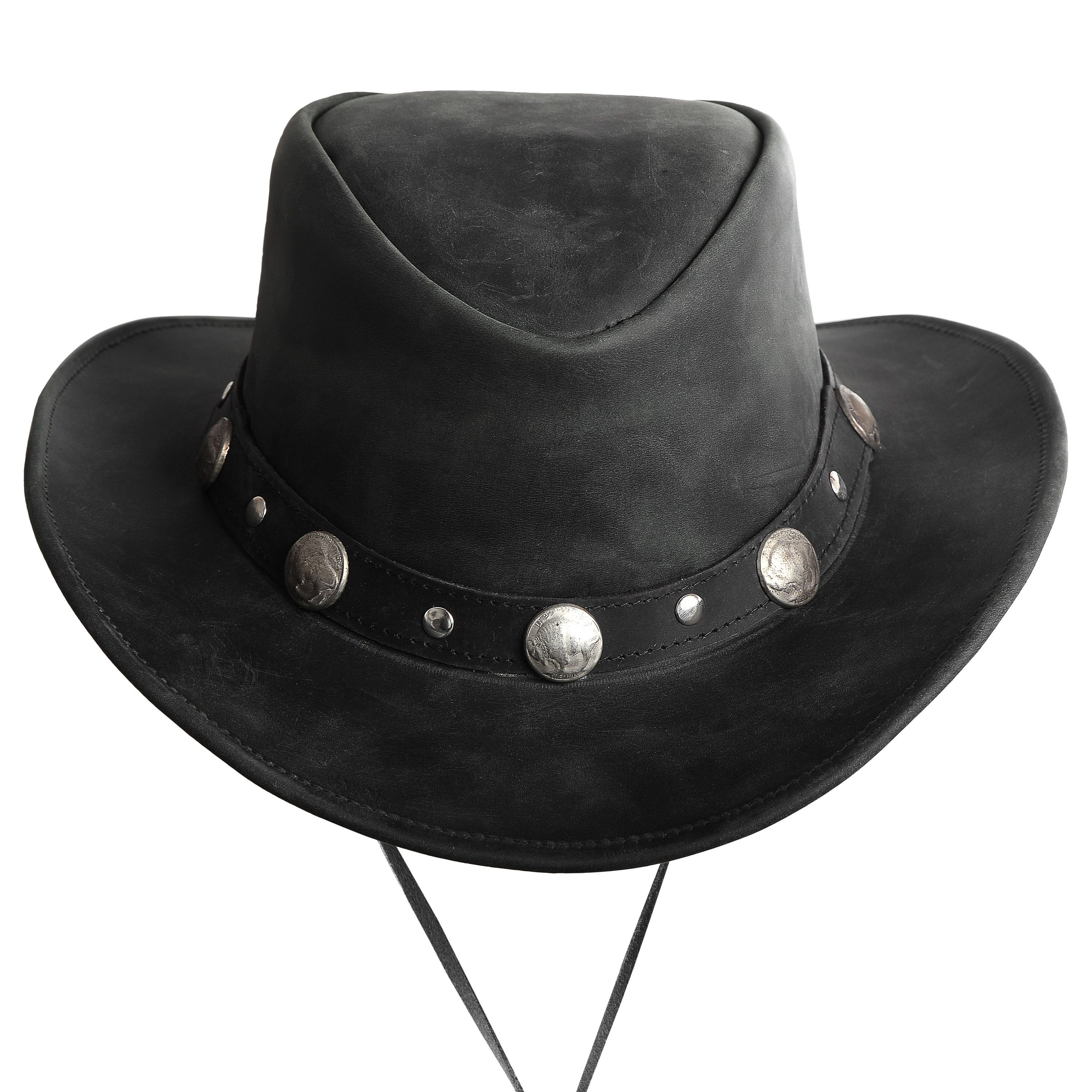 Cowboy Western Style Hat Leather Black Quality Leather Hat Etsy