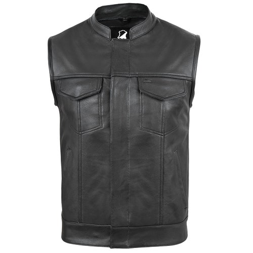 M Mens Leather Motorcycle Waistcoat/Cut Black - Braided Sides 