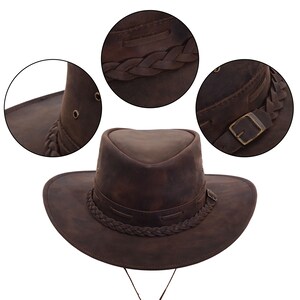 Leather Cowboy Hat Genuine Leather Hat Wide Brim Western Hat Men Aussie ...