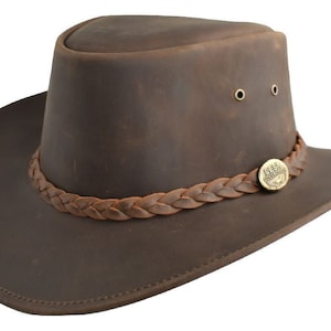 Mens Distressed Leather Western Outback Australian Hat Bush hat Brown