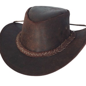 Australian Western Style Leather Outback Bush Hat Brown Aussie Hat