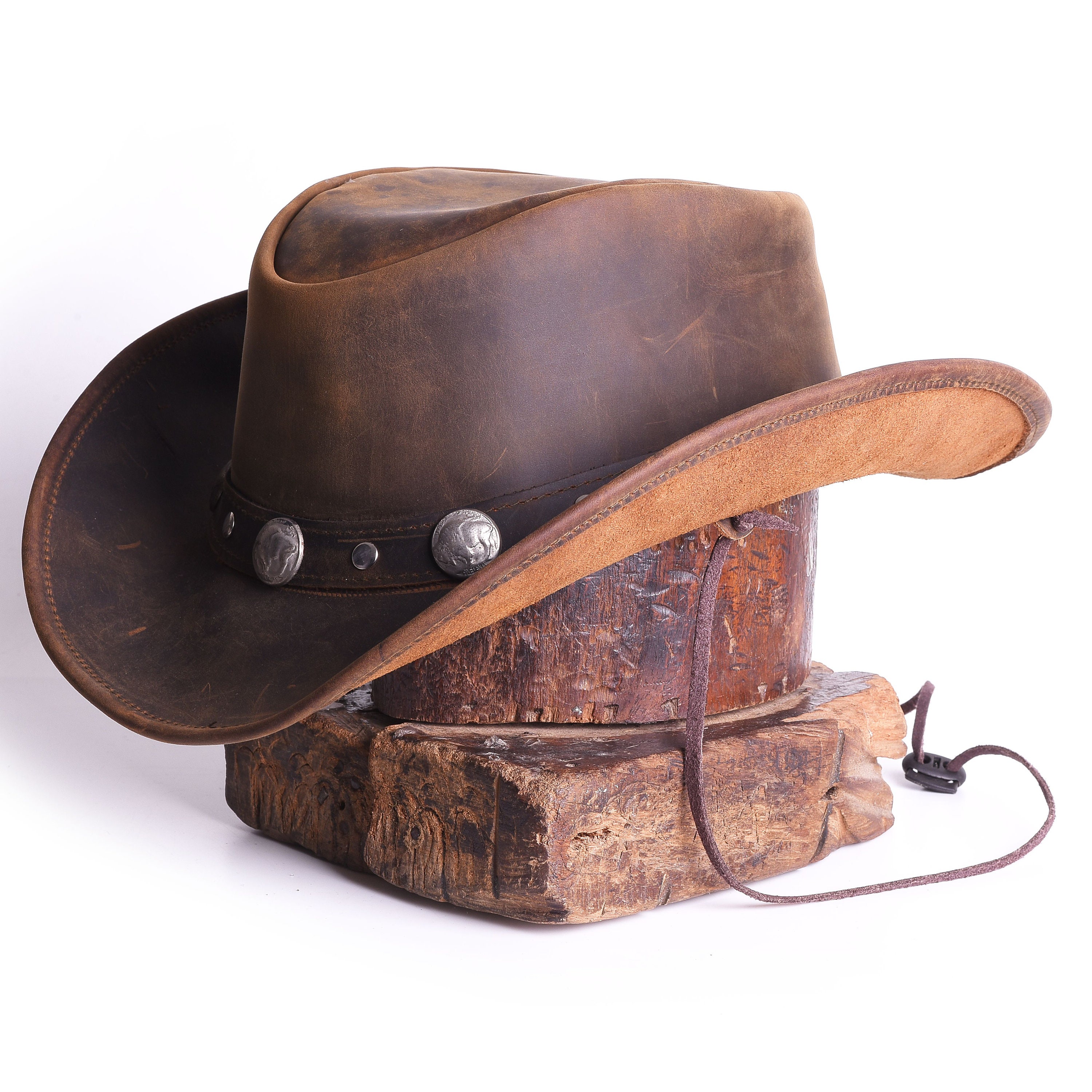 Leather Cowboy Brown Hat With Conchos Leather Band