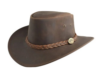 Sombrero australiano de cuero envejecido para hombre Western Outback Sombrero Bush Marrón