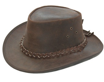 Leather Cowboy Western Aussie Style Bush Hat Brown With Free - Etsy