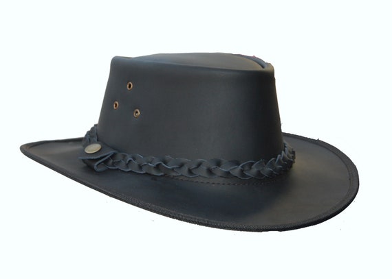 Leather Cowboy Western Aussie Style Bush Hat Brown and Black Wide Brim S-XXL Men