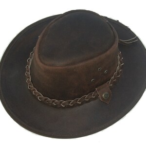 Lesa Collection Leather Cowboy Western Aussie Style With Free Chin Strap Bush Hat For Mens & Womens Brown